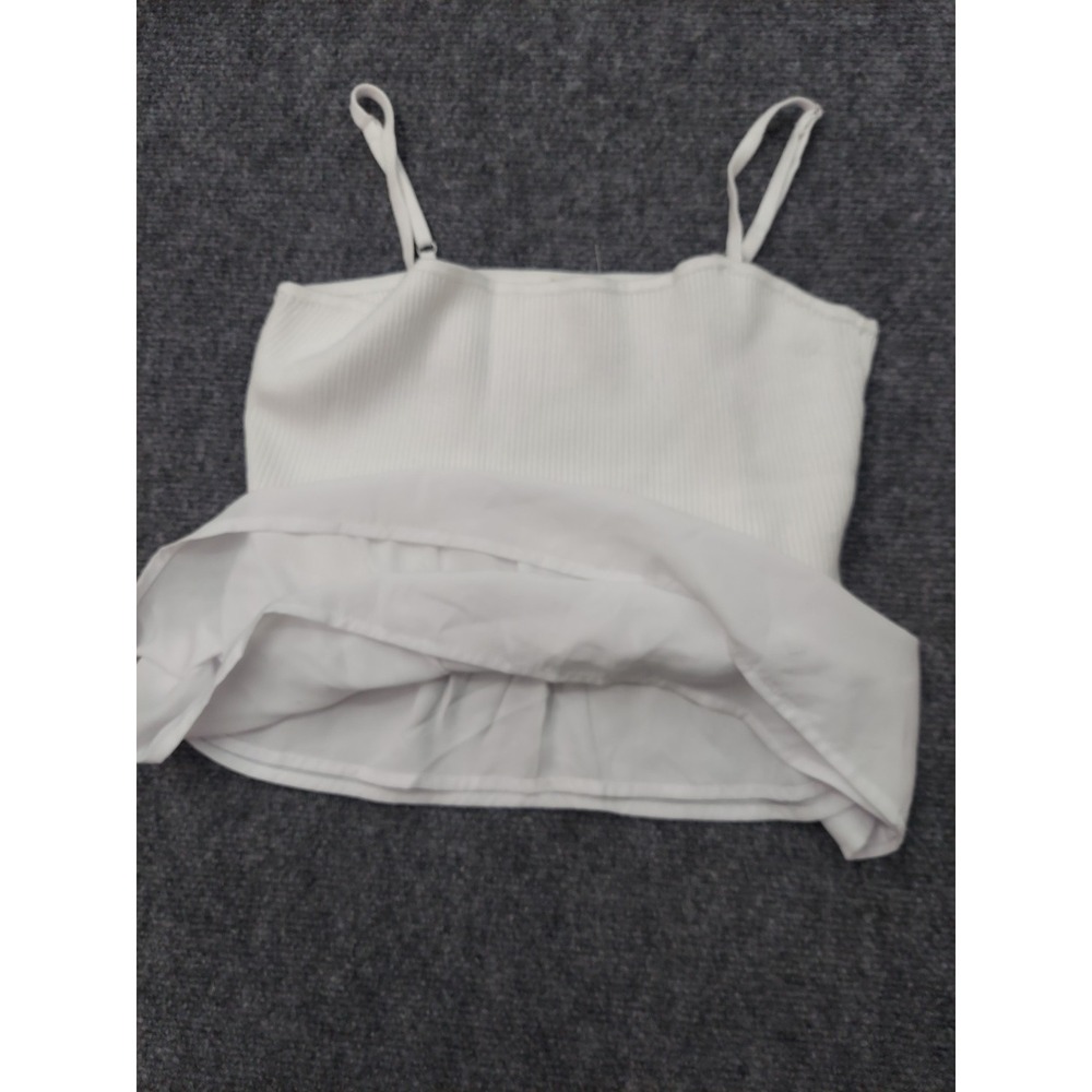 Abercrombie & Fitch Tank Top Women Medium White Spaghetti Strap Ribbed Ruffle - Picture 8 of 9